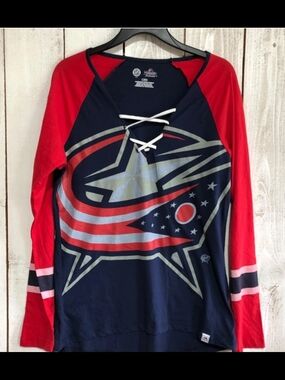 Majestic Womans Columbus Blue Jackets Lace Up Long Sleeve.